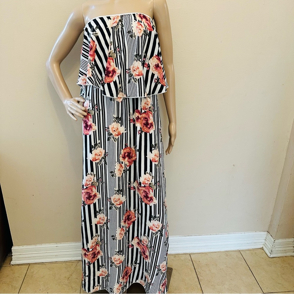 New Mode Strapless Floral Maxi Dress Sz S